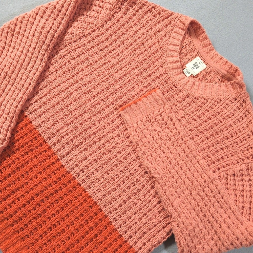 Billabong Colorblock Sweater Orange Coral Pink Womens Large Loose Knit